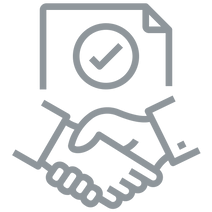 Icon showing a handshake beneath a document with a checkmark, symbolizing exclusive agreement or approval in luxury transactions.